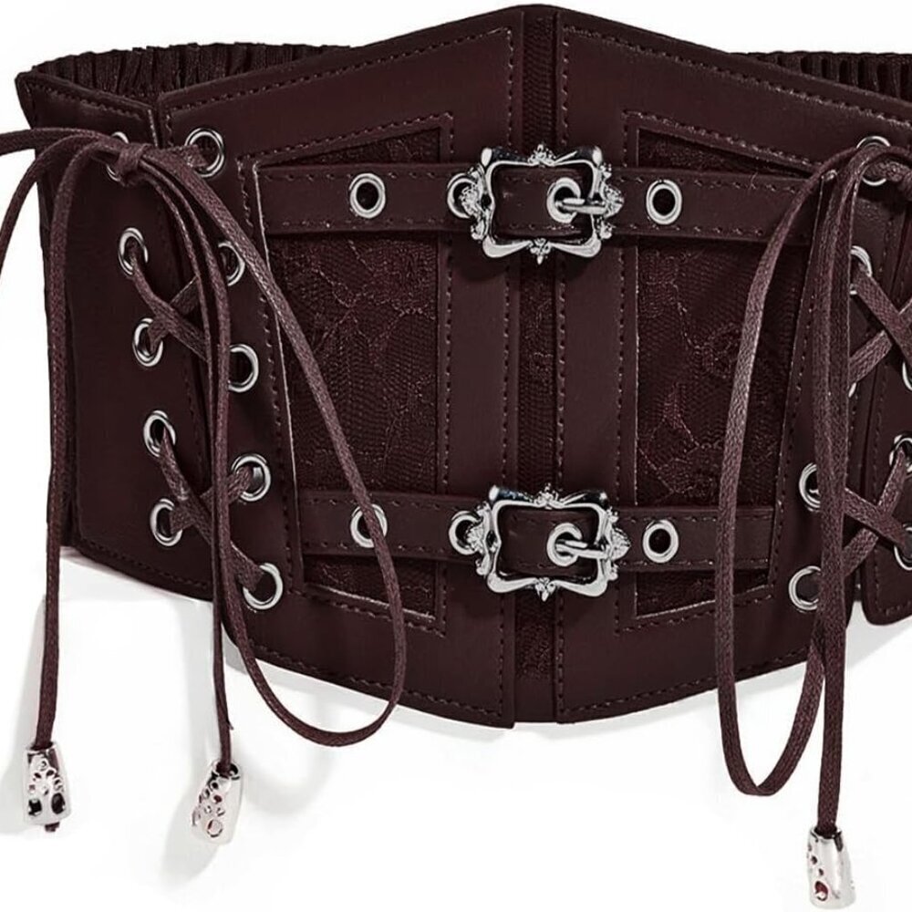 Vintage Faux Leather Corset Belt Women Lace-up Medieval Wide Elastic